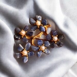 Vintage gold “Swoboda” tree branch with flowers made from Amethyst brooch.Rare